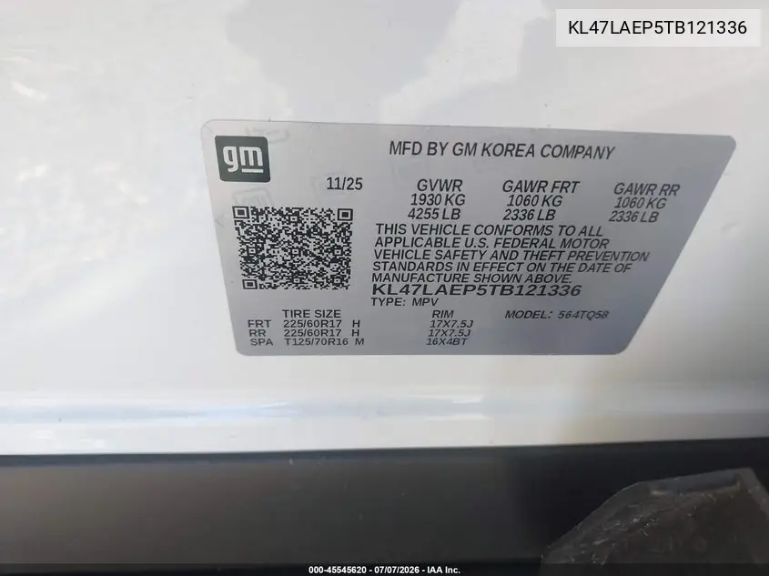 2026 Buick Envista Preferred Fwd VIN: KL47LAEP5TB121336 Lot: 45545620