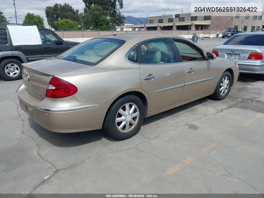 2005 Buick Lacrosse Cxl VIN: 2G4WD562551326422 Lot: 45255662
