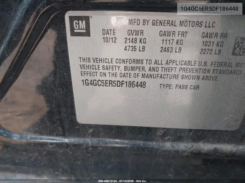 2013 Buick Lacrosse Leather Group VIN: 1G4GC5ER5DF186448 Lot: 45613124