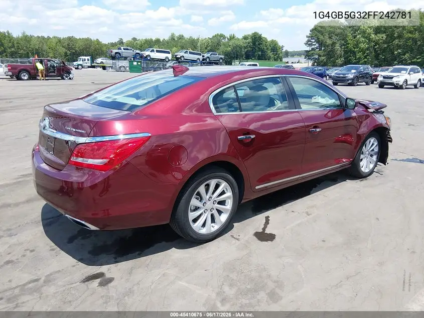 2015 Buick Lacrosse Leather VIN: 1G4GB5G32FF242781 Lot: 45410675