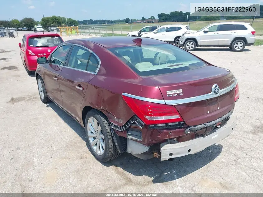 2015 Buick Lacrosse Leather VIN: 1G4GB5G31FF222960 Lot: 45653955