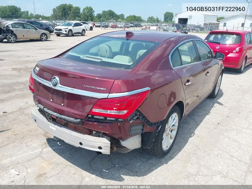 2015 Buick Lacrosse Leather VIN: 1G4GB5G31FF222960 Lot: 45653955