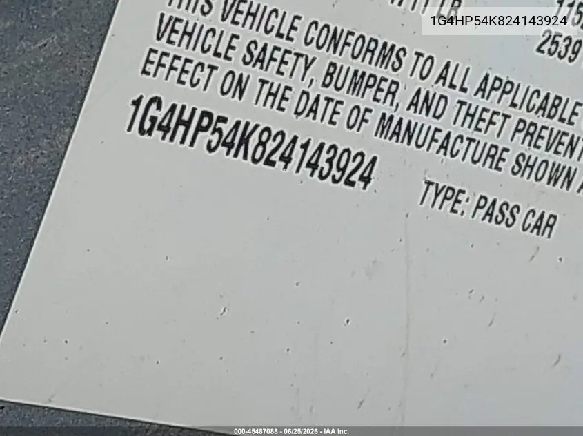 2002 Buick Lesabre Custom VIN: 1G4HP54K824143924 Lot: 45487088