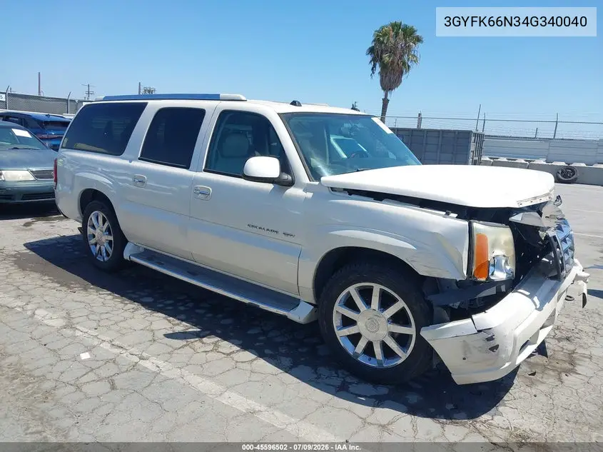 2004 Cadillac Escalade Esv Platinum Edition VIN: 3GYFK66N34G340040 Lot: 45596502