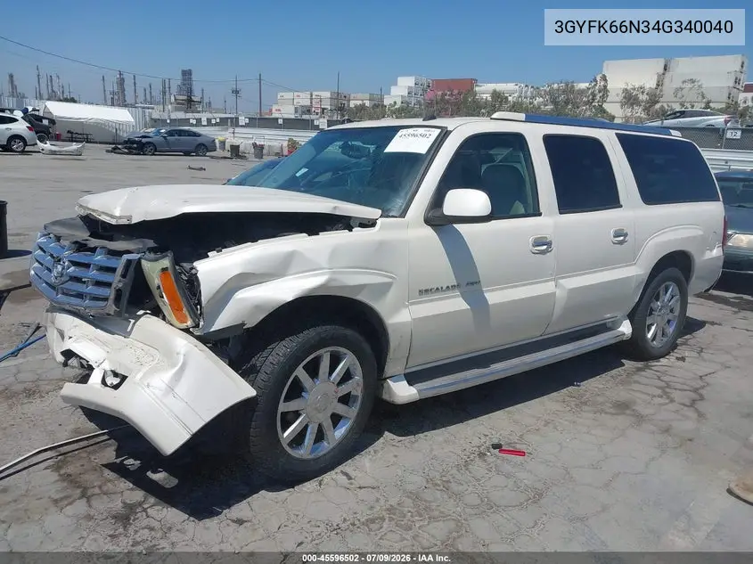 2004 Cadillac Escalade Esv Platinum Edition VIN: 3GYFK66N34G340040 Lot: 45596502