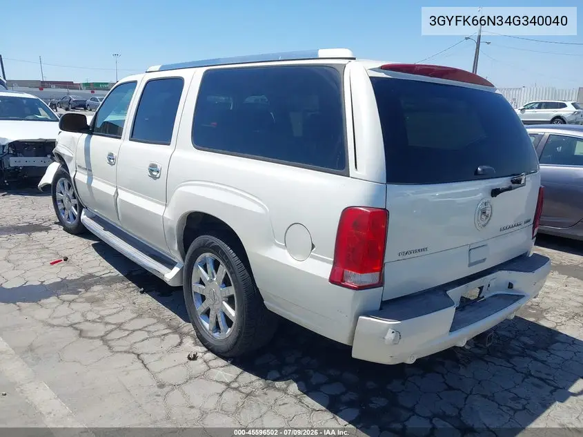 2004 Cadillac Escalade Esv Platinum Edition VIN: 3GYFK66N34G340040 Lot: 45596502