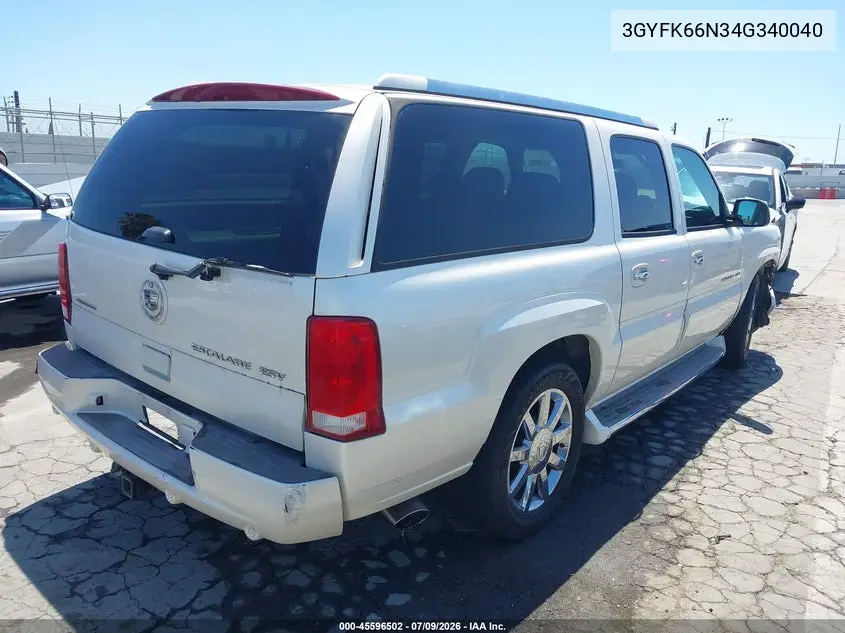 2004 Cadillac Escalade Esv Platinum Edition VIN: 3GYFK66N34G340040 Lot: 45596502