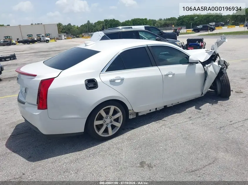 2016 Cadillac Ats Standard VIN: 1G6AA5RA0G0196934 Lot: 45601190