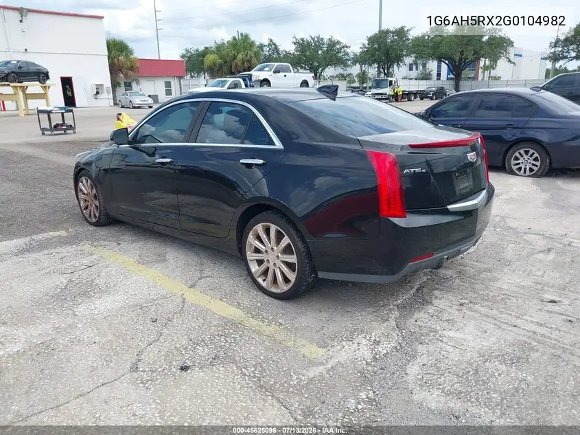 2016 Cadillac Ats Luxury Collection VIN: 1G6AH5RX2G0104982 Lot: 45625096