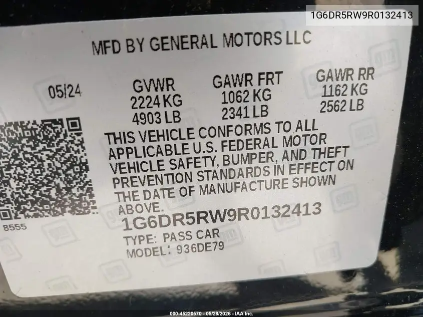 2024 Cadillac Ct5-V V-Series VIN: 1G6DR5RW9R0132413 Lot: 45220570