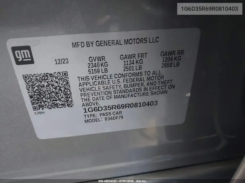 2024 Cadillac Ct5-V V-Series Blackwing VIN: 1G6D35R69R0810403 Lot: 45534157