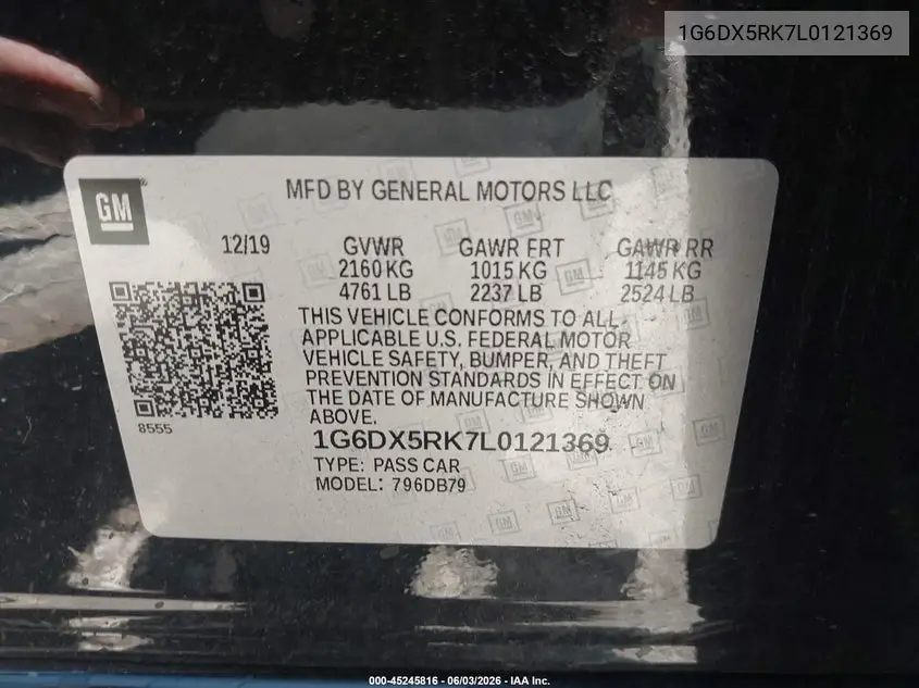 2020 Cadillac Ct5 Luxury VIN: 1G6DX5RK7L0121369 Lot: 45245816