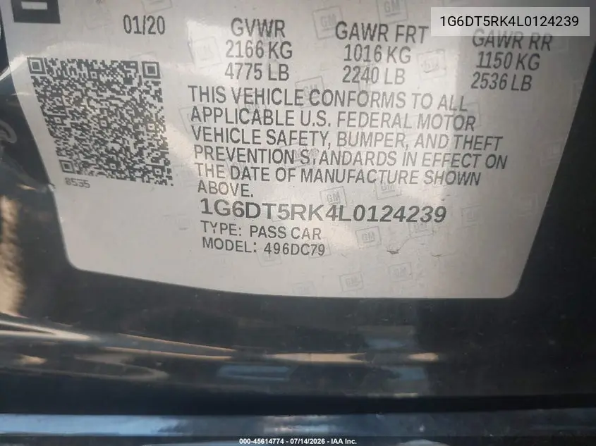 2020 Cadillac Ct5 Premium Luxury VIN: 1G6DT5RK4L0124239 Lot: 45614774