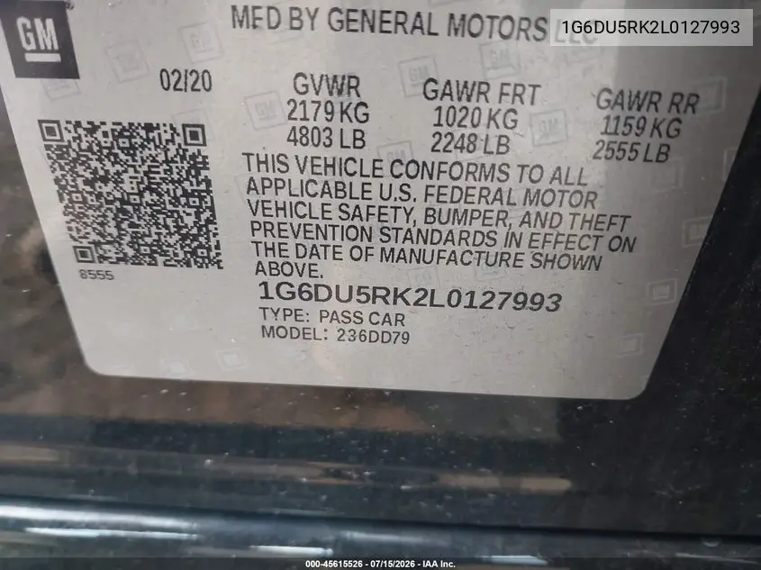 2020 Cadillac Ct5 Sport VIN: 1G6DU5RK2L0127993 Lot: 45615526
