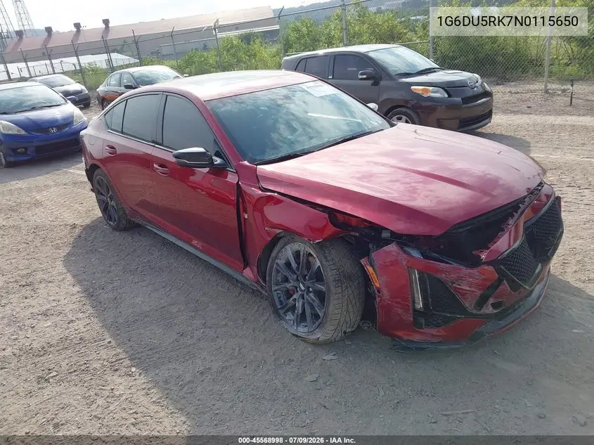 2022 Cadillac Ct5 Sport VIN: 1G6DU5RK7N0115650 Lot: 45568998
