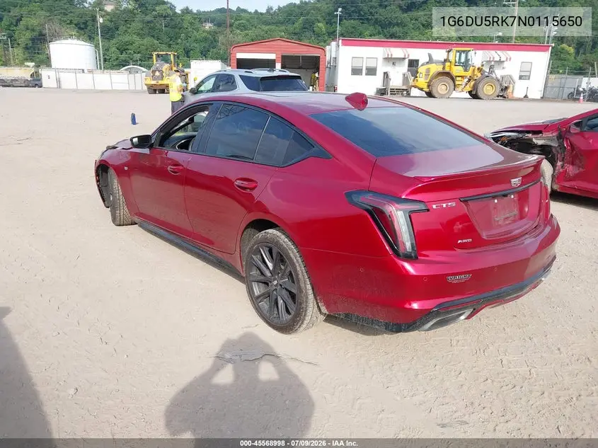 2022 Cadillac Ct5 Sport VIN: 1G6DU5RK7N0115650 Lot: 45568998