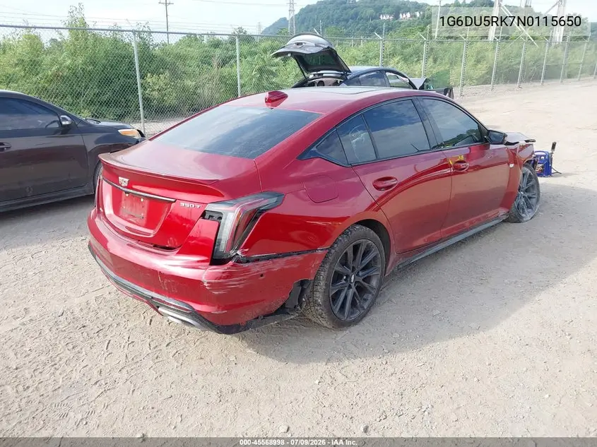 2022 Cadillac Ct5 Sport VIN: 1G6DU5RK7N0115650 Lot: 45568998