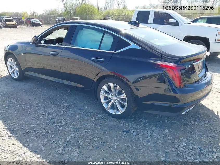 2025 Cadillac Ct5 Premium Luxury Rwd VIN: 1G6DS5RK2S0115296 Lot: 45025571
