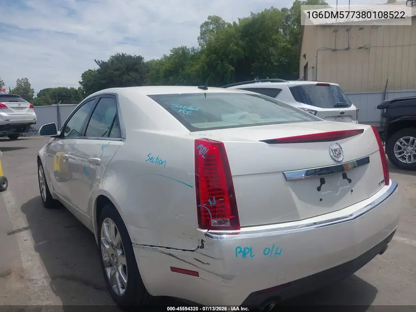 2008 Cadillac Cts Rwd W/1Sa VIN: 1G6DM577380108522 Lot: 45594320