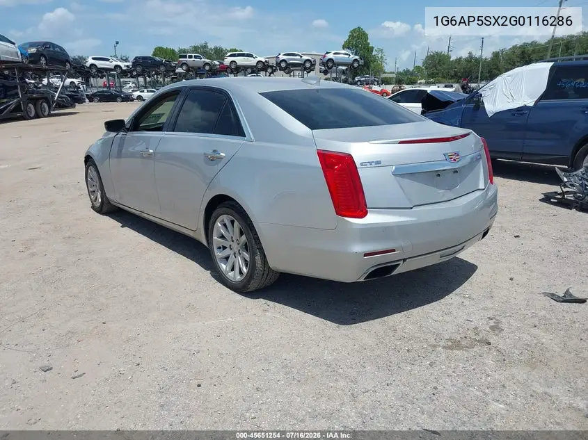 2016 Cadillac Cts Standard VIN: 1G6AP5SX2G0116286 Lot: 45651254