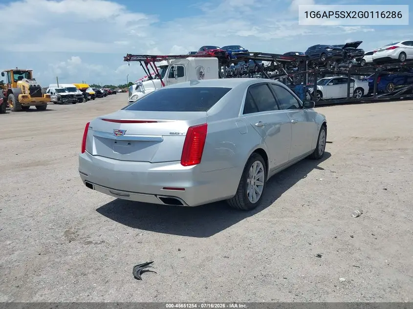 2016 Cadillac Cts Standard VIN: 1G6AP5SX2G0116286 Lot: 45651254