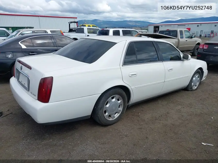 2000 Cadillac Deville Standard VIN: 1G6KD54Y7YU252748 Lot: 45450004