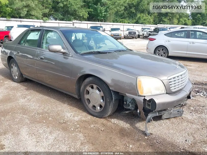 2000 Cadillac Deville Standard VIN: 1G6KD54YXYU319343 Lot: 45639125