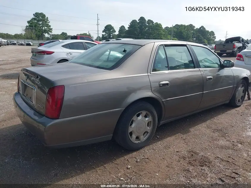 2000 Cadillac Deville Standard VIN: 1G6KD54YXYU319343 Lot: 45639125