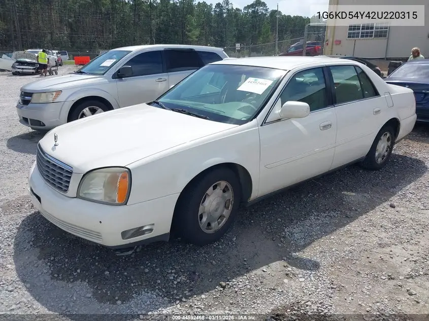 2002 Cadillac Deville Standard VIN: 1G6KD54Y42U220315 Lot: 44592468