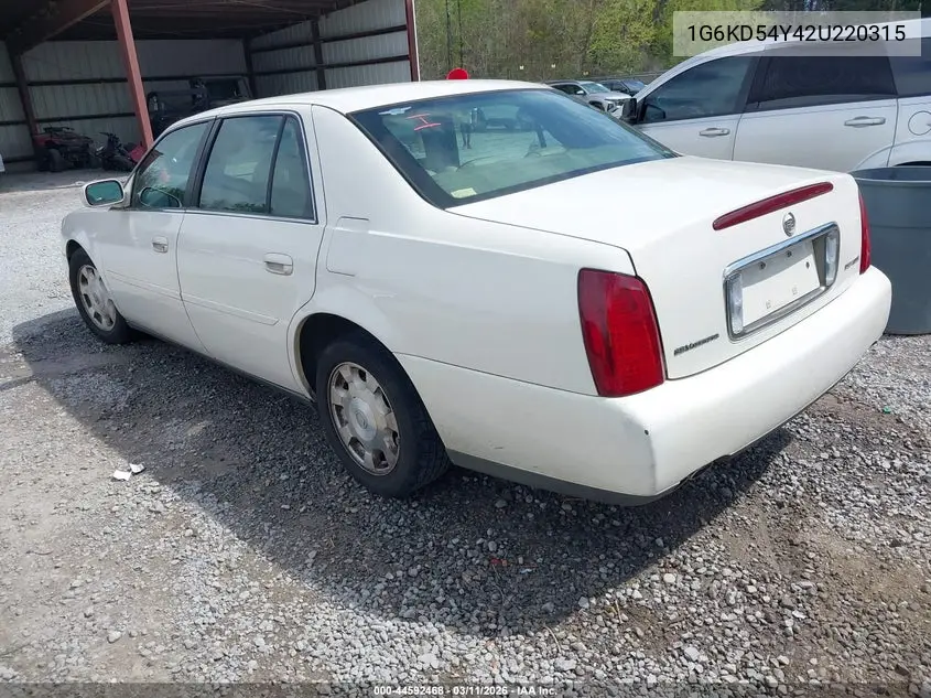 2002 Cadillac Deville Standard VIN: 1G6KD54Y42U220315 Lot: 44592468