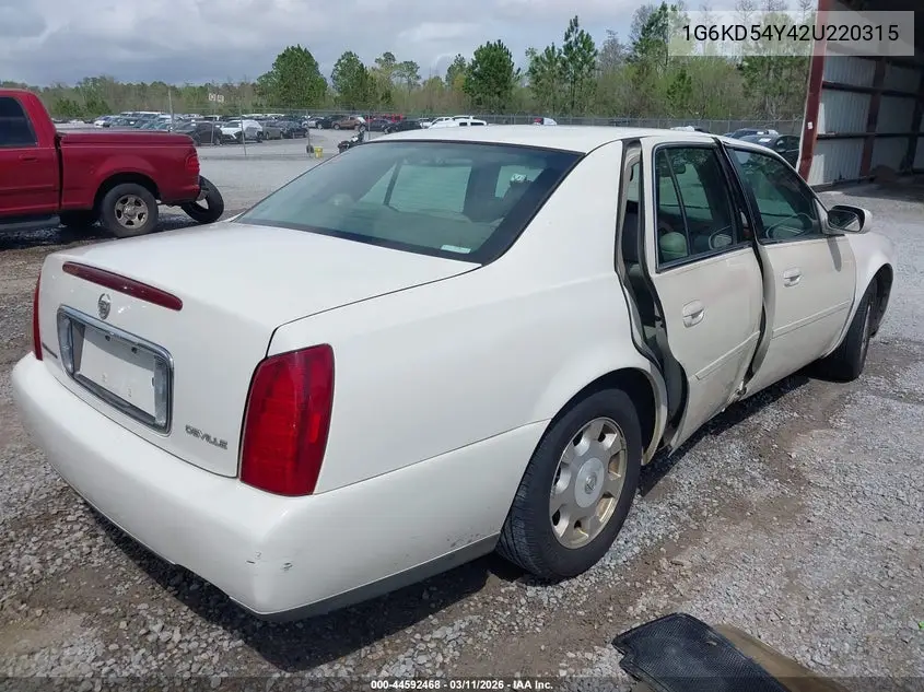 2002 Cadillac Deville Standard VIN: 1G6KD54Y42U220315 Lot: 44592468
