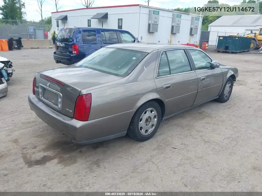 2002 Cadillac Deville Dhs VIN: 1G6KE57Y12U114672 Lot: 45133029