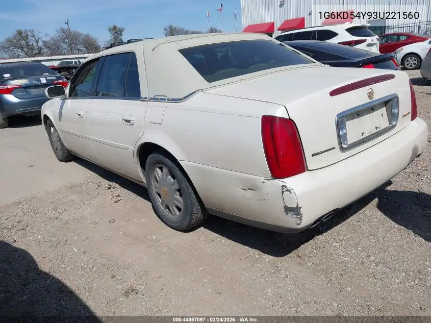 2003 Cadillac Deville Standard VIN: 1G6KD54Y93U221560 Lot: 44467097