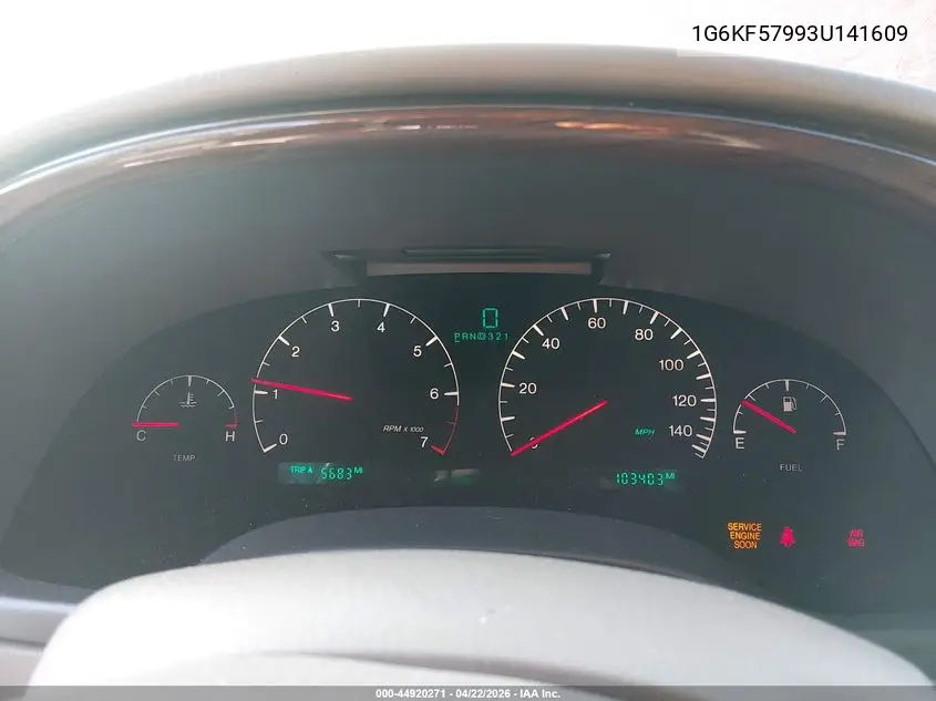 2003 Cadillac Deville Dts VIN: 1G6KF57993U141609 Lot: 44920271