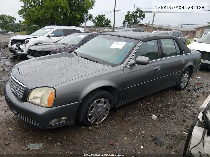 2004 Cadillac Deville Standard VIN: 1G6KD57YX4U231138 Lot: 45358269