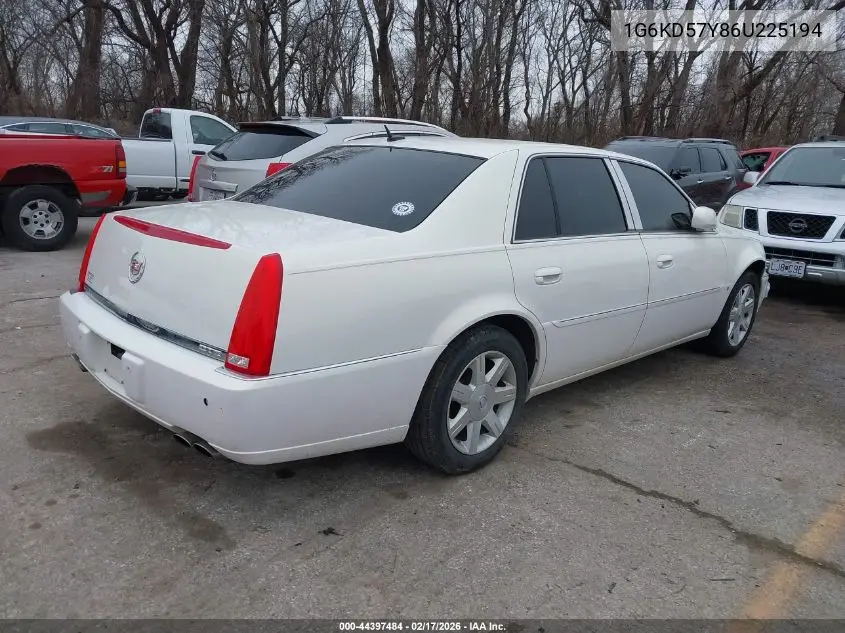 2006 Cadillac Dts Standard VIN: 1G6KD57Y86U225194 Lot: 44397484