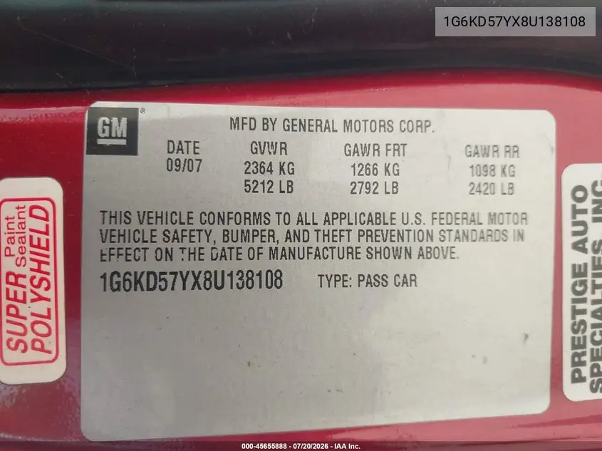 1G6KD57YX8U138108 2008 Cadillac Dts 1Sb