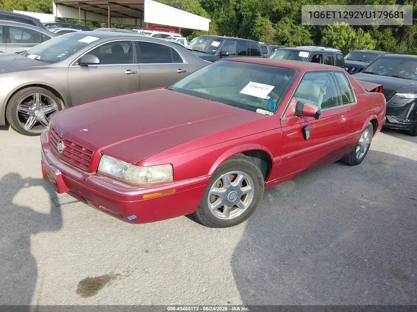 2000 Cadillac Eldorado Etc VIN: 1G6ET1292YU179681 Lot: 45465172
