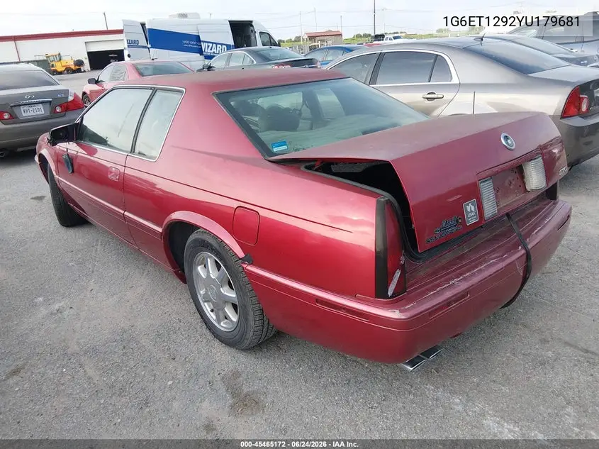 2000 Cadillac Eldorado Etc VIN: 1G6ET1292YU179681 Lot: 45465172