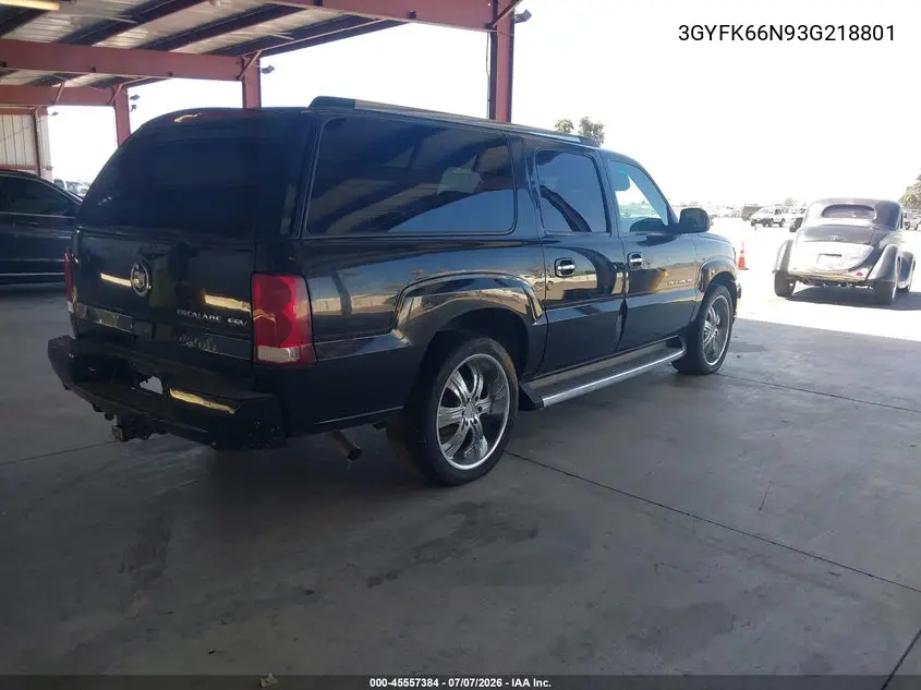 2003 Cadillac Escalade Esv VIN: 3GYFK66N93G218801 Lot: 45557384