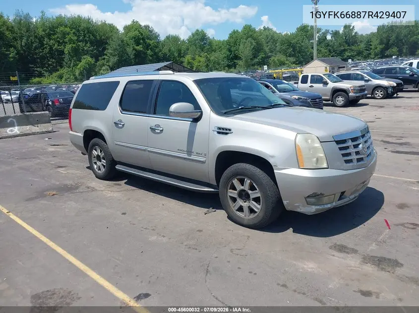 2007 Cadillac Escalade Esv Standard VIN: 1GYFK66887R429407 Lot: 45600032