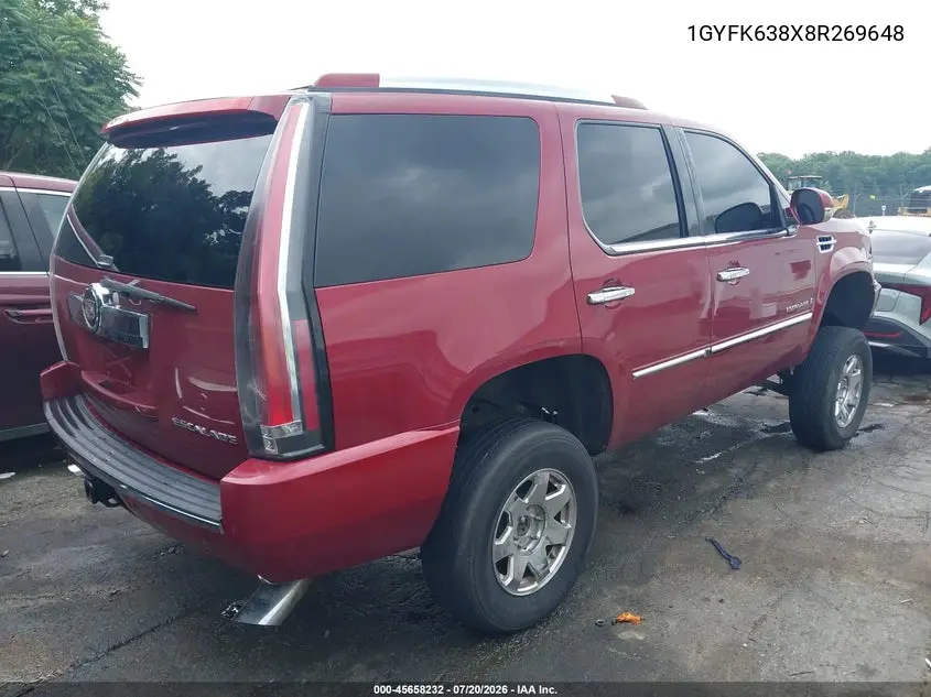 2008 Cadillac Escalade VIN: 1GYFK638X8R269648 Lot: 45658232