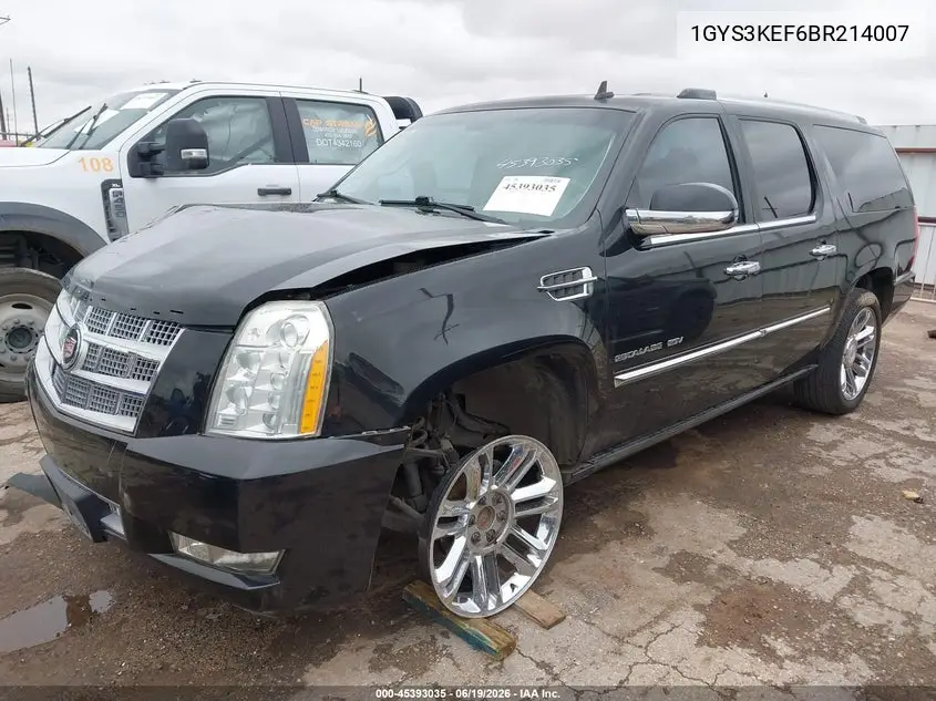 2011 Cadillac Escalade Esv Platinum Edition VIN: 1GYS3KEF6BR214007 Lot: 45393035