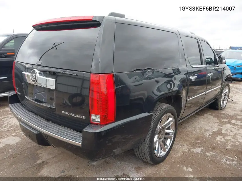 2011 Cadillac Escalade Esv Platinum Edition VIN: 1GYS3KEF6BR214007 Lot: 45393035