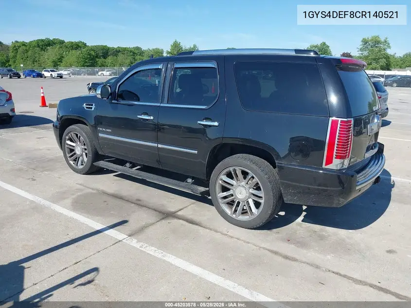 2012 Cadillac Escalade Platinum Edition VIN: 1GYS4DEF8CR140521 Lot: 45203578