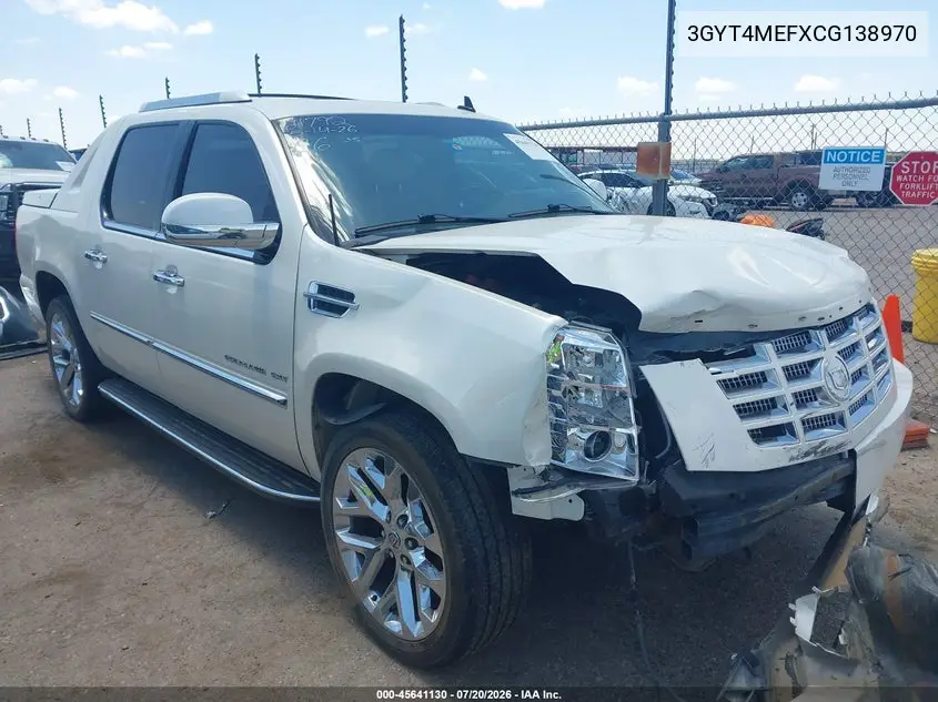 2012 Cadillac Escalade Ext Luxury VIN: 3GYT4MEFXCG138970 Lot: 45641130
