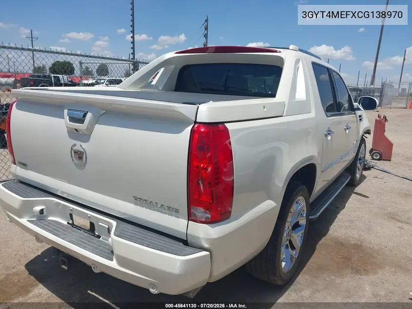 2012 Cadillac Escalade Ext Luxury VIN: 3GYT4MEFXCG138970 Lot: 45641130