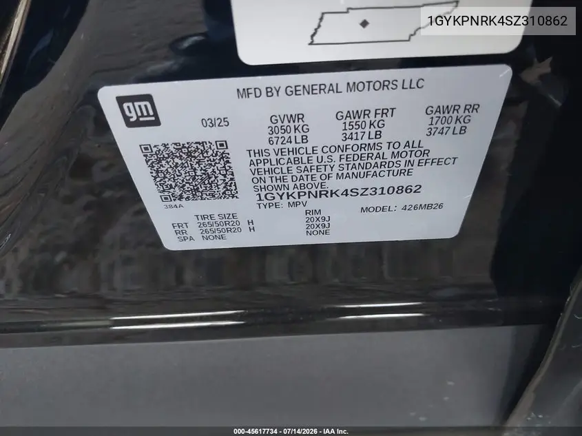 2025 Cadillac Lyriq Luxury 1 Rwd VIN: 1GYKPNRK4SZ310862 Lot: 45617734