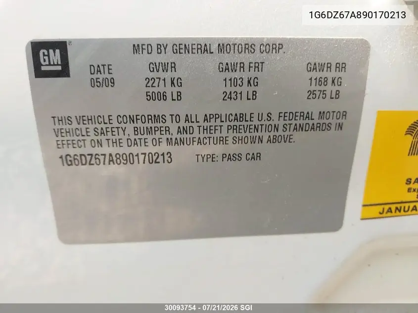 2009 Cadillac Sts VIN: 1G6DZ67A890170213 Lot: 30093754