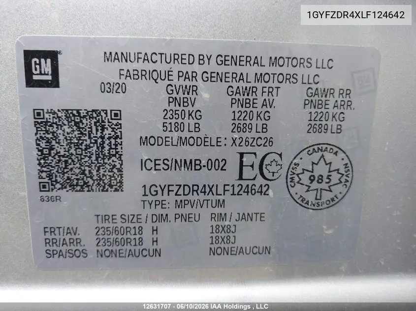 2020 Cadillac Xt4 Premium Luxury VIN: 1GYFZDR4XLF124642 Lot: 12631707